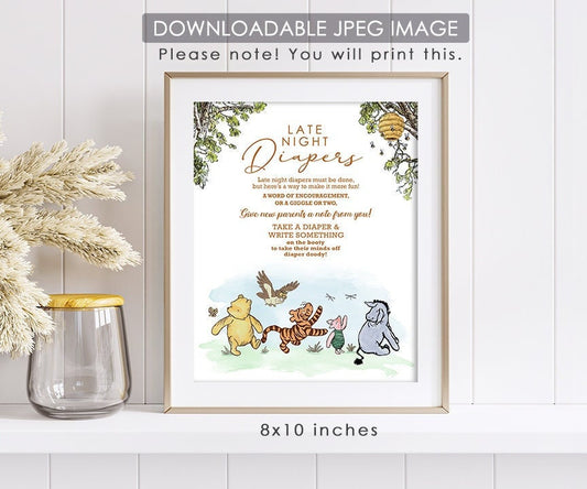 Late Night Diaper - Downloadable Winnie the Pooh Baby Shower Sign - spikes.digitalshop