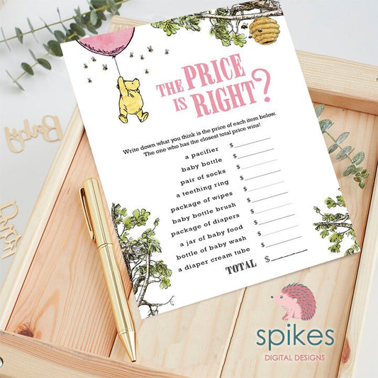 Classic Winnie The Pooh Baby Shower Games - The Price Is Right - Pink Balloon