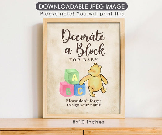 Decorate a Baby Block - Downloadable Winnie the Pooh Party Sign - spikes.digitalshop