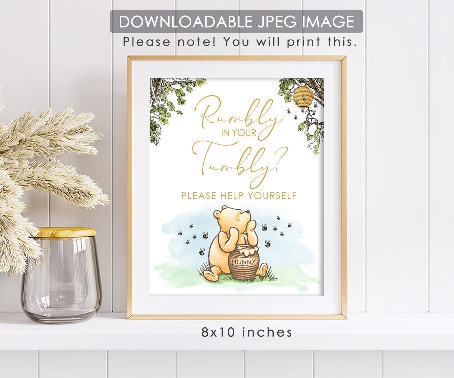 Rumbly in your Tumbly - Downloadable Winnie The Pooh Party Sign - spikes.digitalshop