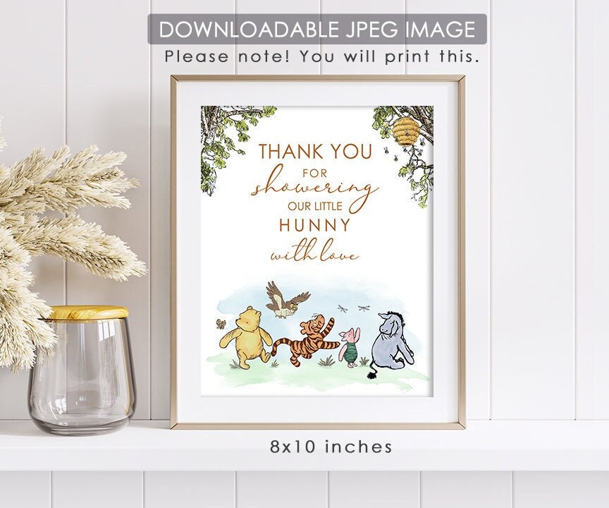 Thank You for Showering - Downloadable Winnie the Pooh Baby Shower Sign - spikes.digitalshop