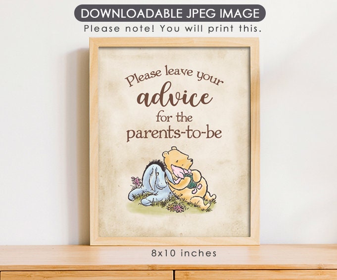 Advice for Parents To Be - Downloadable Winnie the Pooh Baby Shower Sign - spikes.digitalshop