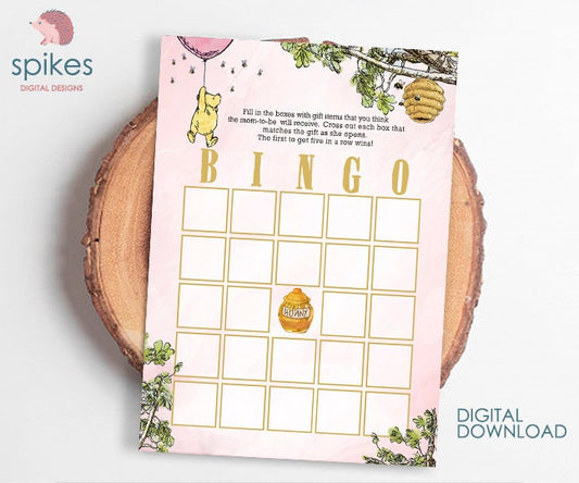 Blush Pink/ Classic Winnie The Pooh Baby Shower Games/ BINGO Card / Instant Download / 5x7 inches - spikes.digitalshop