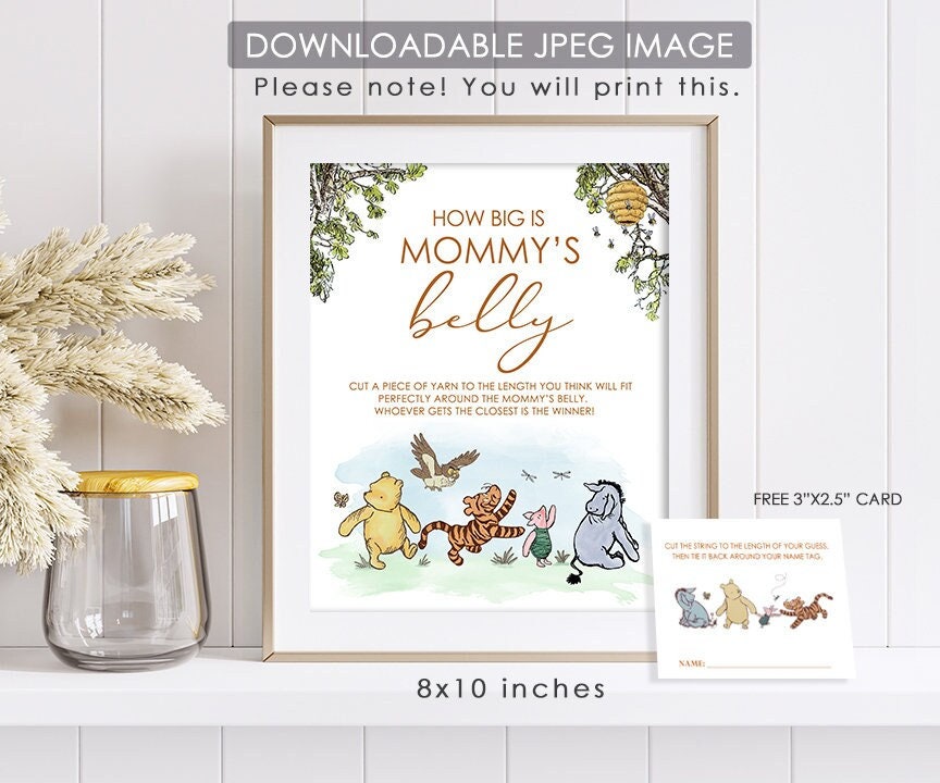 How Big Is Mommy's Belly - Downloadable Winnie The Pooh Baby Shower Game Sign