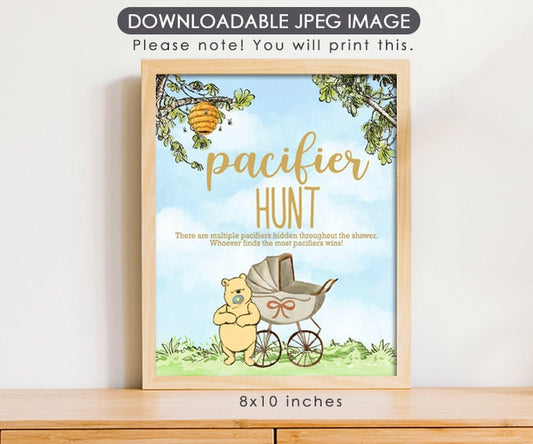 Pacifier Hunt - Downloadable Winnie the Pooh Baby Shower Sign - spikes.digitalshop