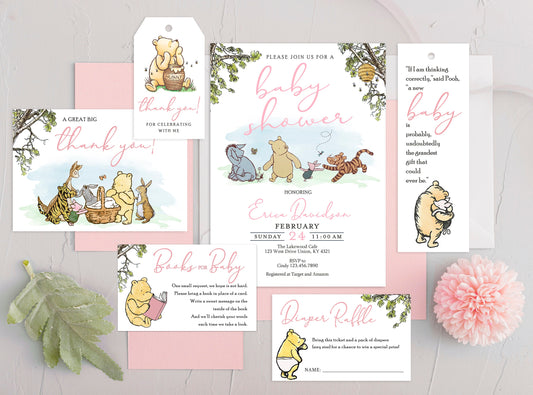 Baby Shower Invitation Card Bundle Pak - Classic Winnie The Pooh Theme