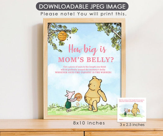 How Big Is Mommy's Belly - Downloadable Winnie The Pooh Baby Shower Game Sign