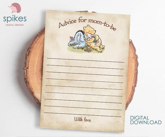 Downloadable Classic Winnie The Pooh Baby Shower Activity - Advice for Mom To Be - Message for Mom to Be - spikes.digitalshop