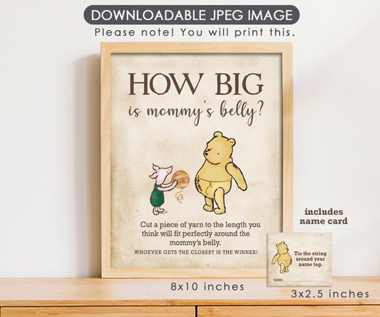 How Big Is Mommy's Belly - Downloadable Winnie The Pooh Baby Shower Game Sign - spikes.digitalshop