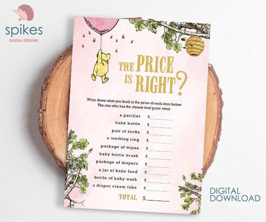 Blush Pink/ Classic Winnie The Pooh Baby Shower Games/ The Price Is Right / Instant Download / 5x7 inches