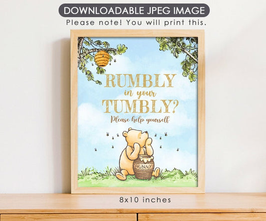 Rumbly in your Tumbly - Downloadable Winnie The Pooh Party Sign - spikes.digitalshop