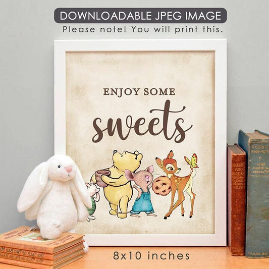 Enjoy Some Sweets - Downloadable Classic Winnie the Pooh Party Sign - spikes.digitalshop