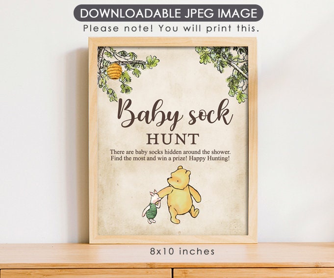 Baby Sock Hunt - Downloadable Winnie the Pooh Baby Shower Sign - spikes.digitalshop