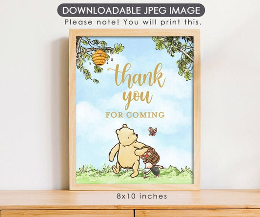 Thank You for Showering - Downloadable Winnie the Pooh Baby Shower Sign