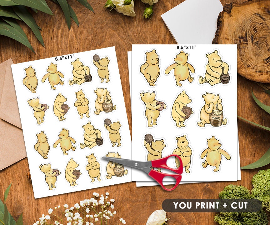 Downloadable 2" and 3" Pooh Cupcake Toppers / Printable Digital File/ Cutouts Die Cut/ Baby Shower Birthday