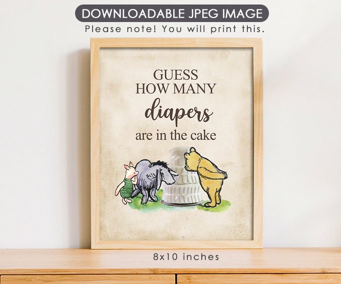 Guess How Many Diapers - Downloadable Winnie the Pooh Baby Shower Sign - spikes.digitalshop