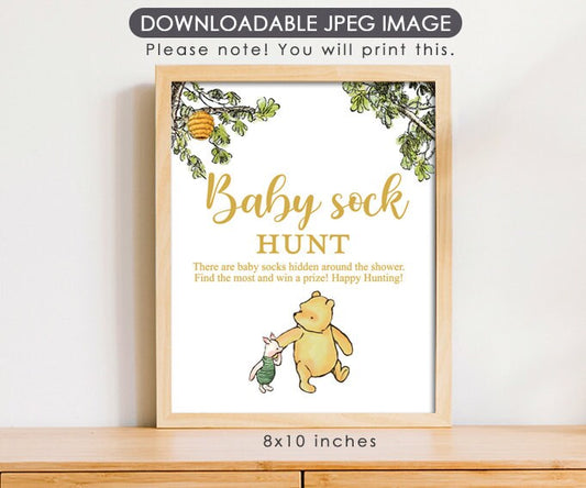 Baby Sock Hunt - Downloadable Winnie the Pooh Baby Shower Sign - spikes.digitalshop