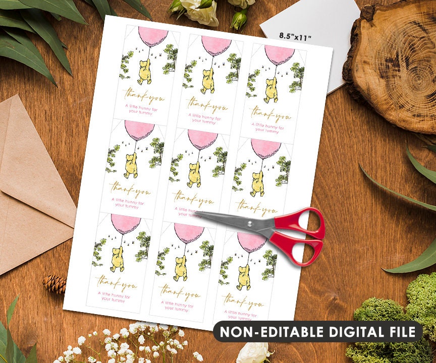 Non-Editable Tag / DOWNLOAD instantly! Classic Winnie The Pooh Thank You Favor Tags / Baby Shower or Birthday / Instant Download - spikes.digitalshop