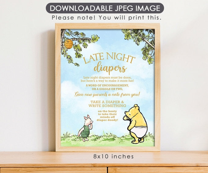 Late Night Diaper - Downloadable Winnie the Pooh Baby Shower Sign