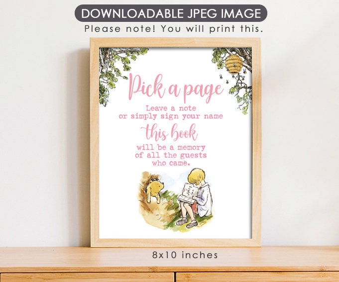 Guest Book Sign, Pick a Page - Downloadable Winnie the Pooh Party Sign - spikes.digitalshop