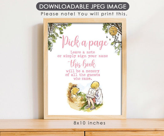 Guest Book Sign, Pick a Page - Downloadable Winnie the Pooh Party Sign - spikes.digitalshop