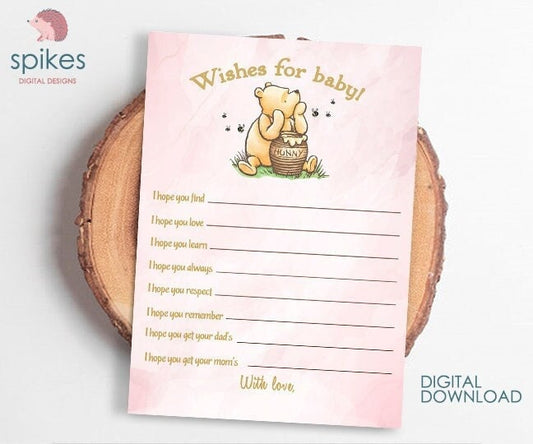 Classic Winnie The Pooh Baby Shower Activity - Well Wishes for Baby - Message for Baby - Instant Download / 5x7 inches - spikes.digitalshop