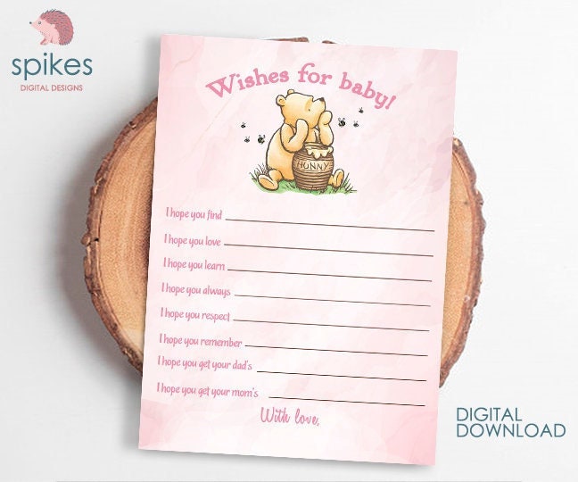 Classic Winnie The Pooh Baby Shower Activity - Well Wishes for Baby - Message for Baby / Instant Download / 5x7 inches