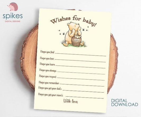 Classic Winnie The Pooh Baby Shower Activity - Well Wishes for Baby - Message for Baby - Instant Download / 5x7 inches